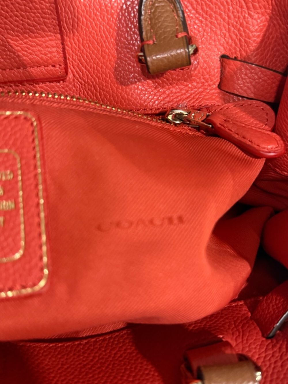 Coach Turnlock Tie Tote Saddle Brown Contrast Orange - GORGEOUS CONDITION! - Picture 8 of 15